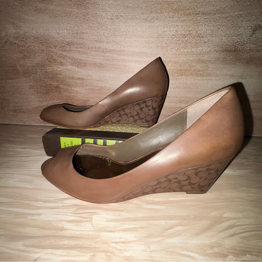Coach Brown Peep Toe Wedge Heels